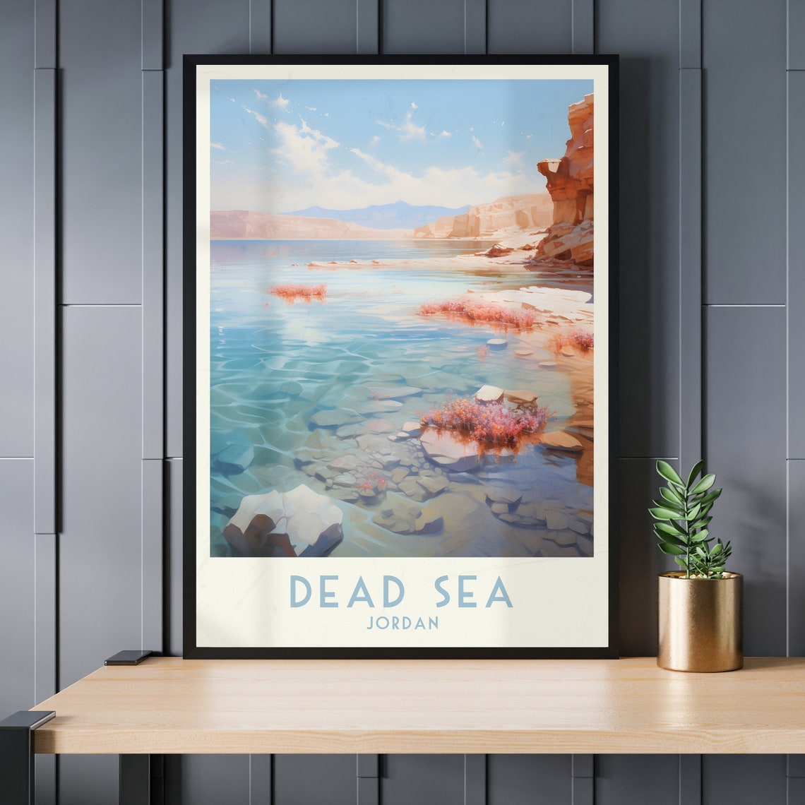 Dead Sea Jordan Rocky Shoreline Cliffs Vintage Travel Poster - Image 3