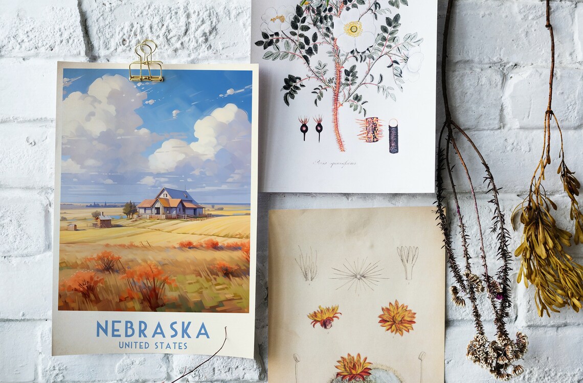 Nebraska United States Farmhouse Prairie Golden Fields Travel Poster - Image 4