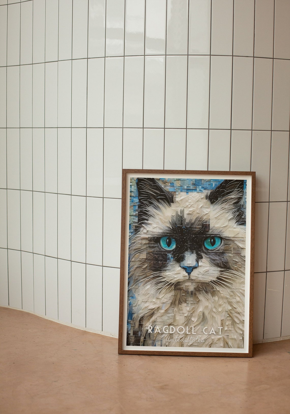 Ragdoll Cat Striking Blue Eyes Mosaic Portrait Wall Art for Home - Image 4