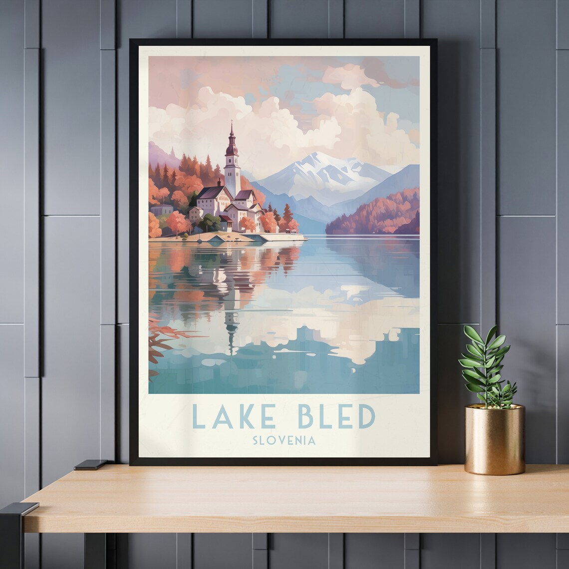 Lake Bled Slovenia Poster with Island Church and Autumn Reflections - Image 3