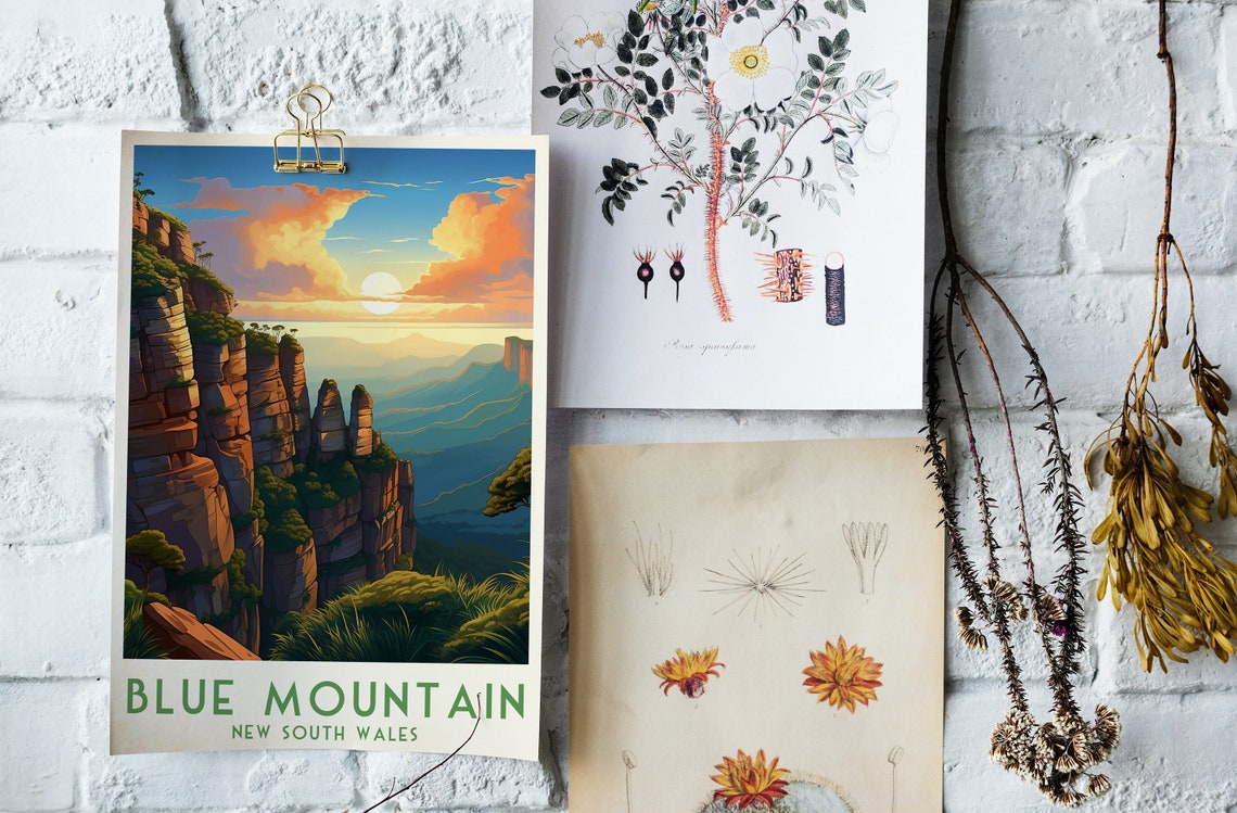 Blue Mountain New South Wales Three Sisters Sunset View Poster - Image 4
