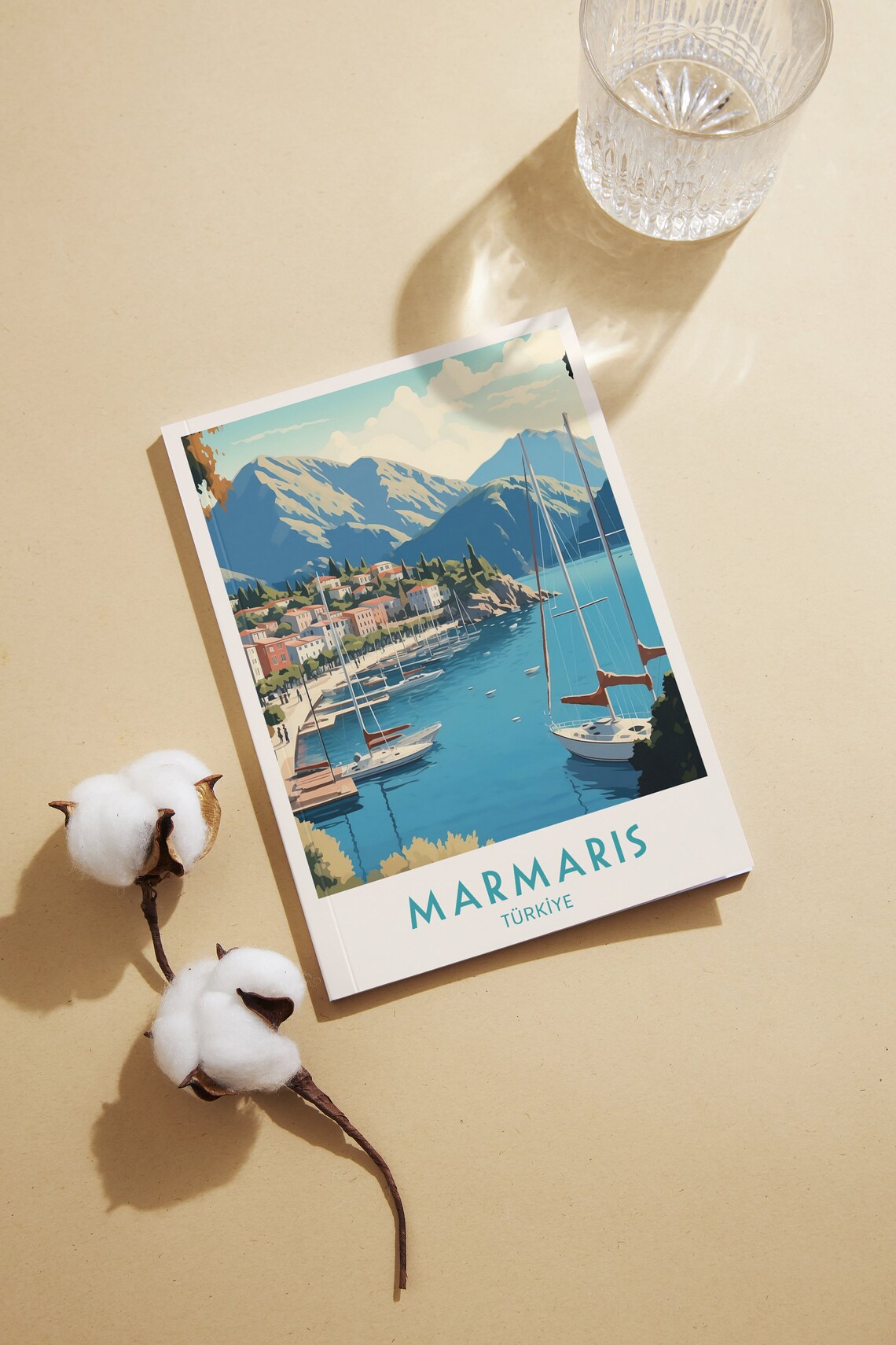 Marmaris Turkiye Sailboat Harbor Mountain Bay Retro Travel Poster - Image 3