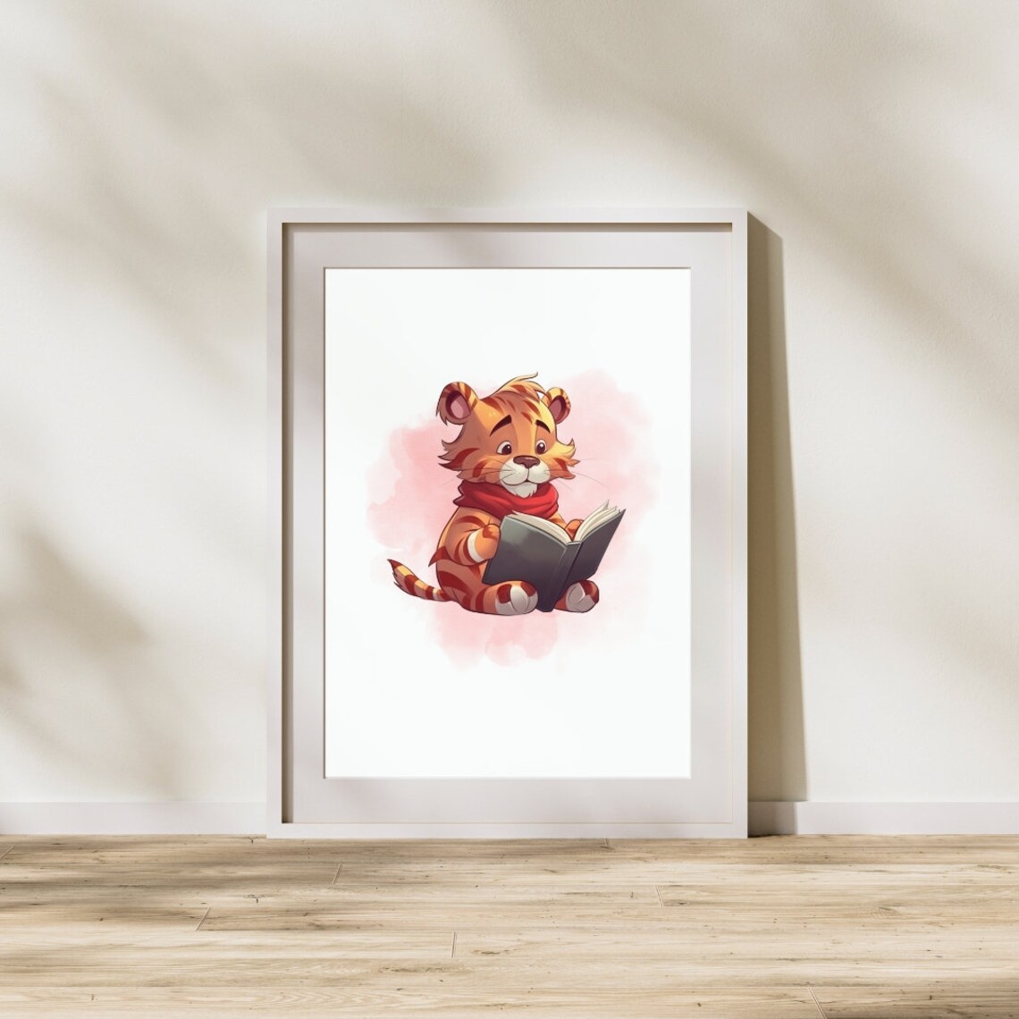 Baby Tiger Reading Book Wearing Scarf Kids Room Nursery Wall Art - Image 3