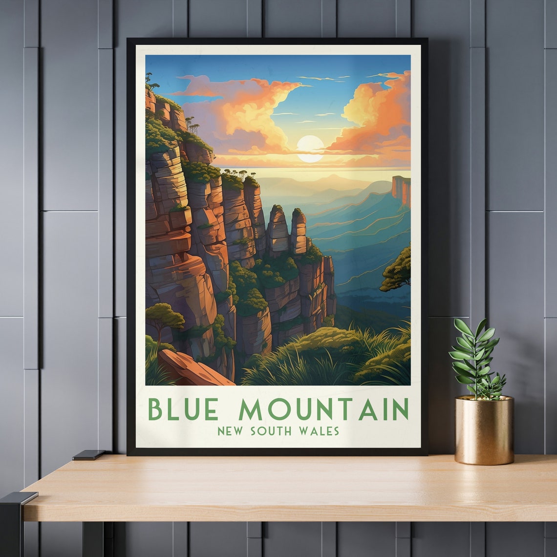 Blue Mountain New South Wales Three Sisters Sunset View Poster - Image 3