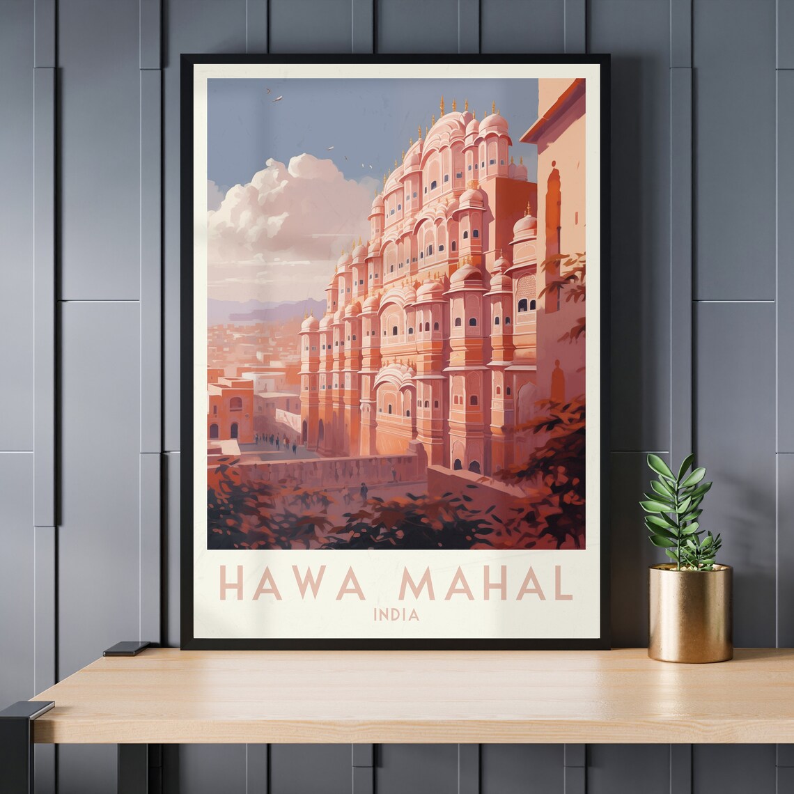 Hawa Mahal Jaipur Pink Palace India Golden Sunset Travel Poster - Image 3