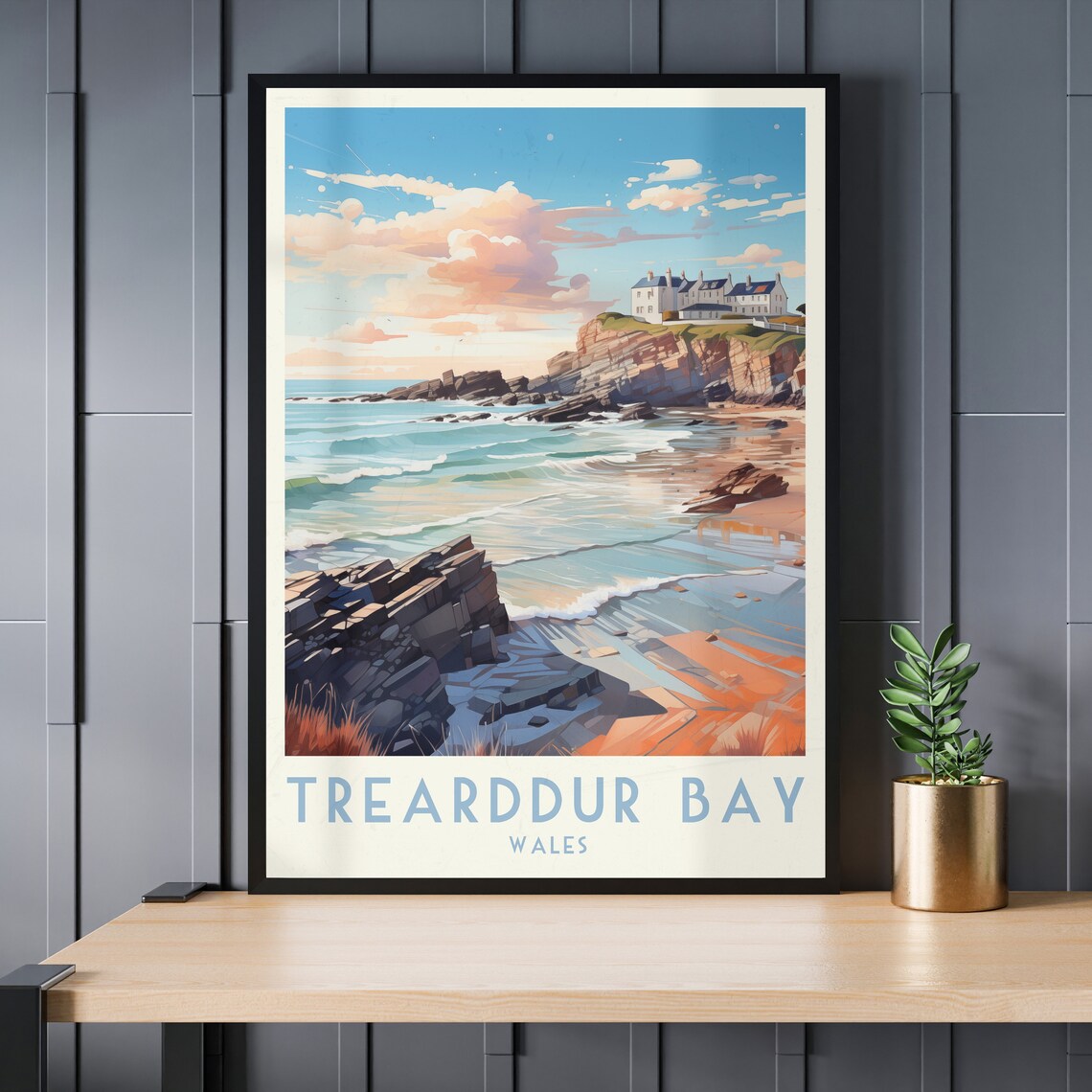 Trearddur Bay Wales White Cliffside Houses Beach Travel Poster - Image 4