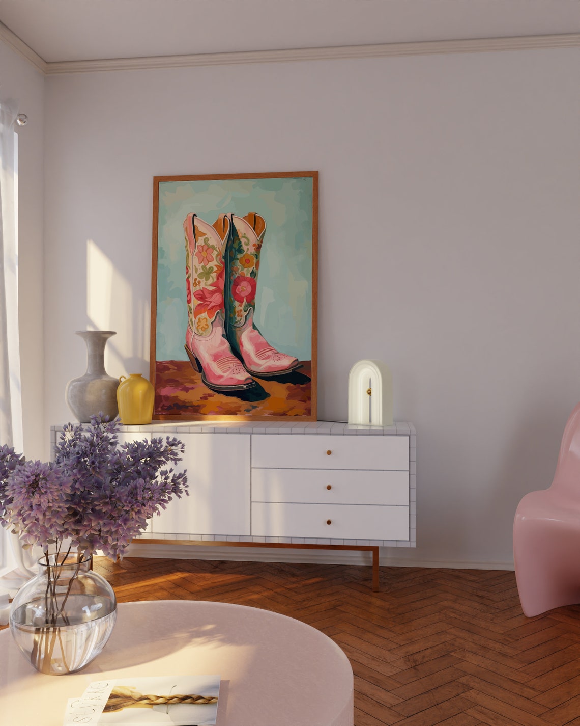 Preppy Cowgirl Boots Decor Coastal Pink Cowboy Boots Poster Print Western Cowgirl Decor Trendy Dorm Room Girly Apartment Decor - Image 2