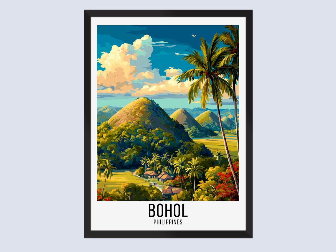 Bohol Philippines Chocolate Hills Tropical Vintage Travel Poster