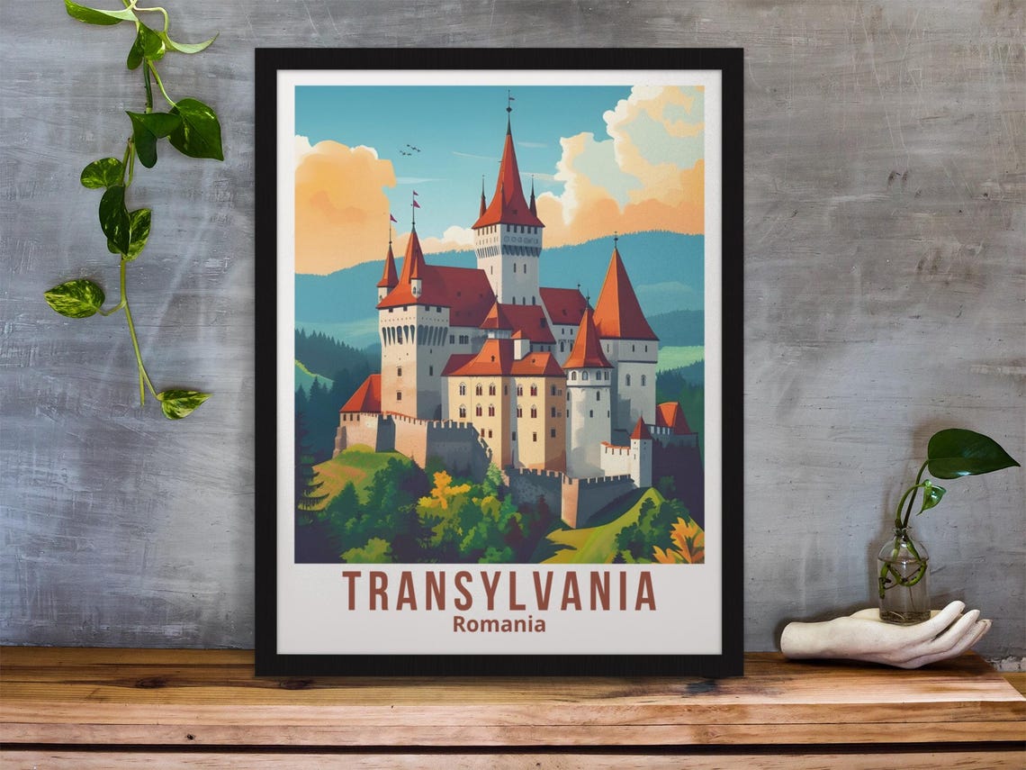 Transylvania Romania Medieval Castle Scene Vintage Travel Poster