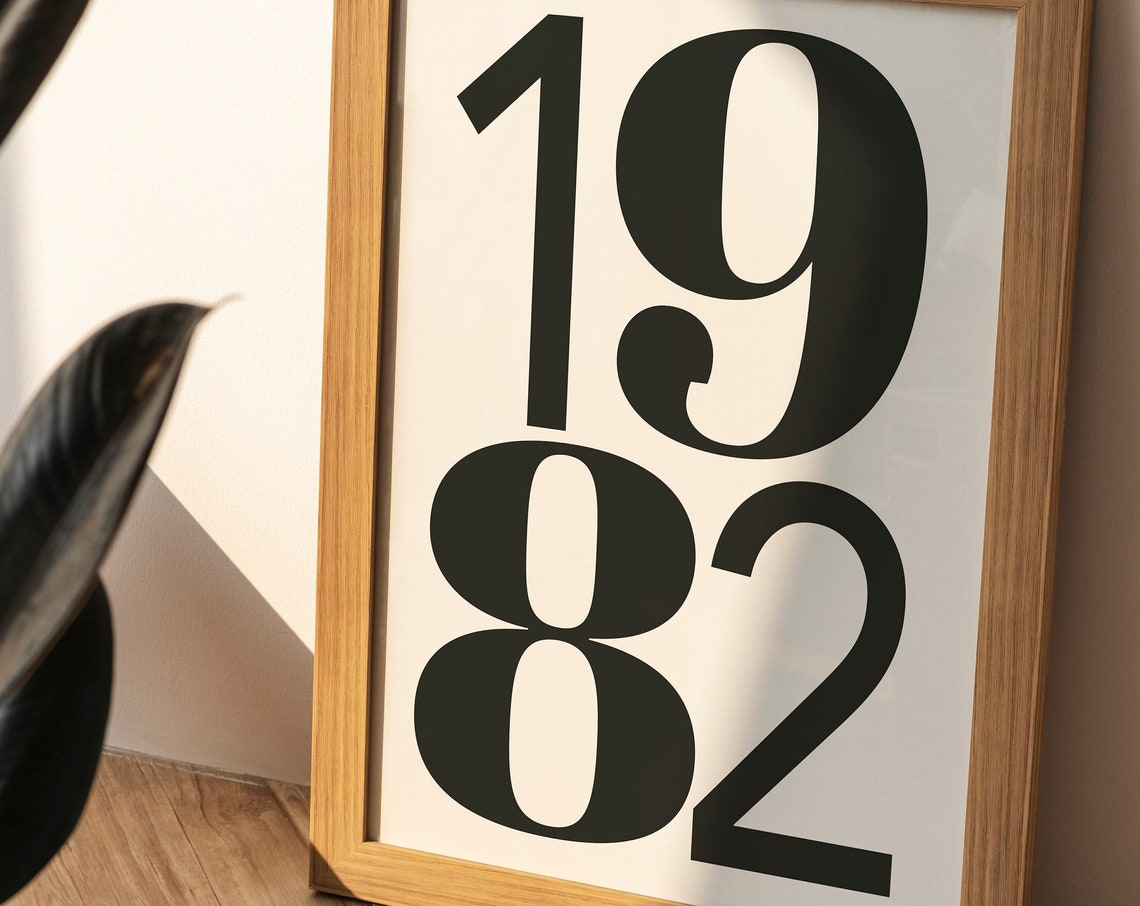 1982 Birth Year Bold Retro Number Typography Birthday Gift Poster