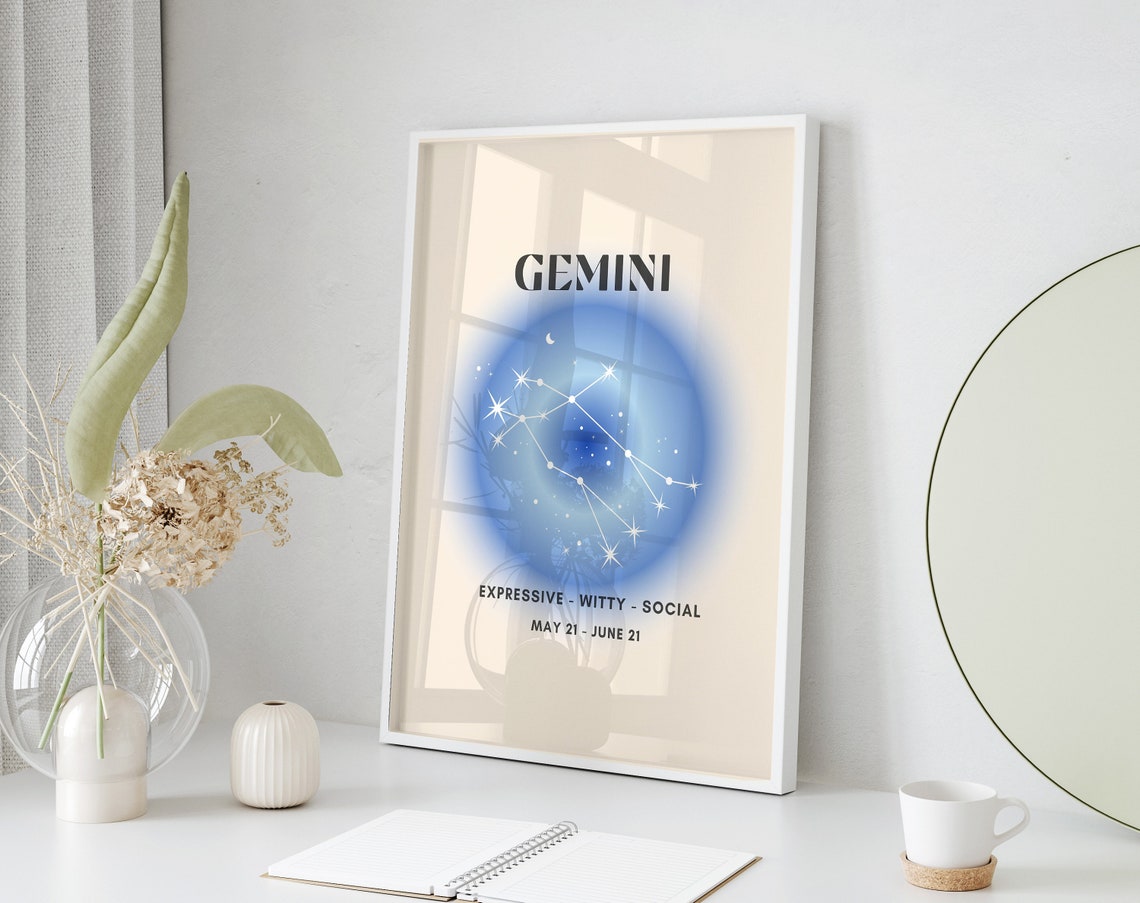 Gemini Zodiac Blue Aura Constellation Expressive Star Sign Poster - Image 2