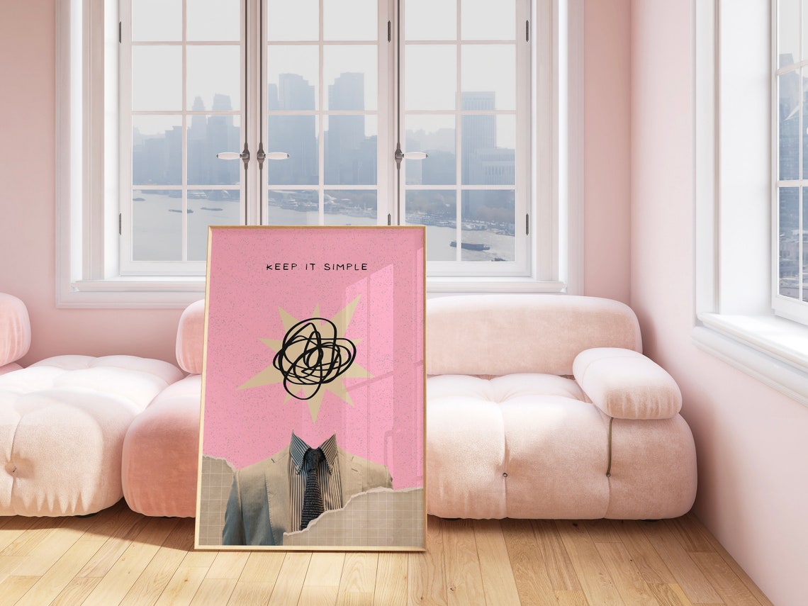 Keep It Simple Surreal Pink Collage Business Starburst Poster - Image 3