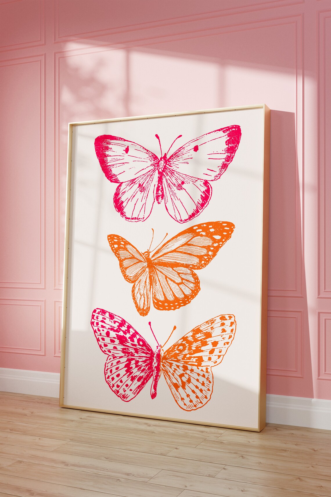 Pink Orange Butterfly Poster Print, Preppy Boho Decor - Image 4