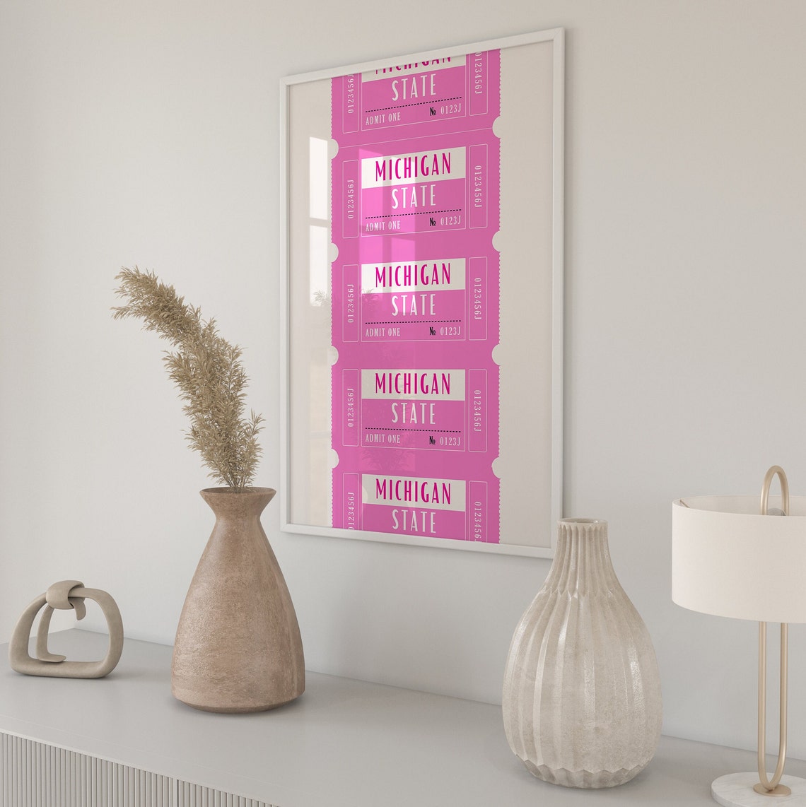 Michigan State Pink Ticket Stub Collegiate Game Room Wall Decor Poster