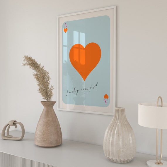 Trendy Poster Lucky Cowgirl Pink Ace Of Hearts Art Print Playing Card Poster Retro Wall Art Preppy Room Aesthetic Gallery Wall Print