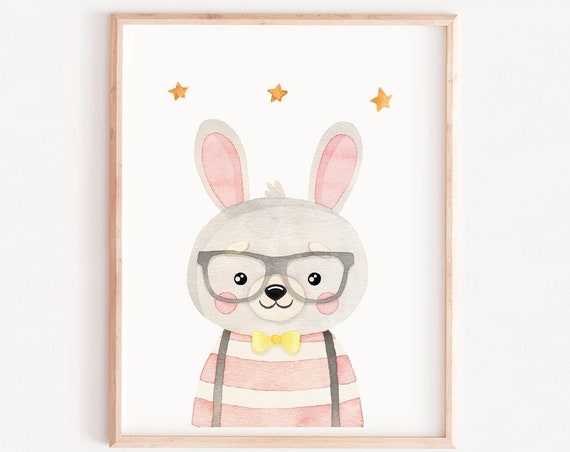 Cute Bunny Print Nursery Wall Art Pink Baby Girls Room Decor Filesprint Diy