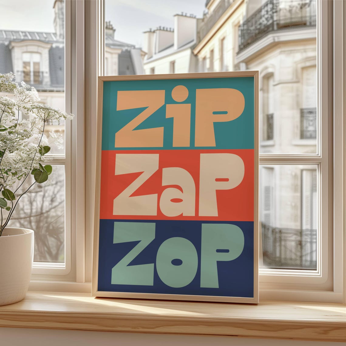 Zip Zap Zop Retro Color Block Bold Typography Improv Game Wall Art - Image 4