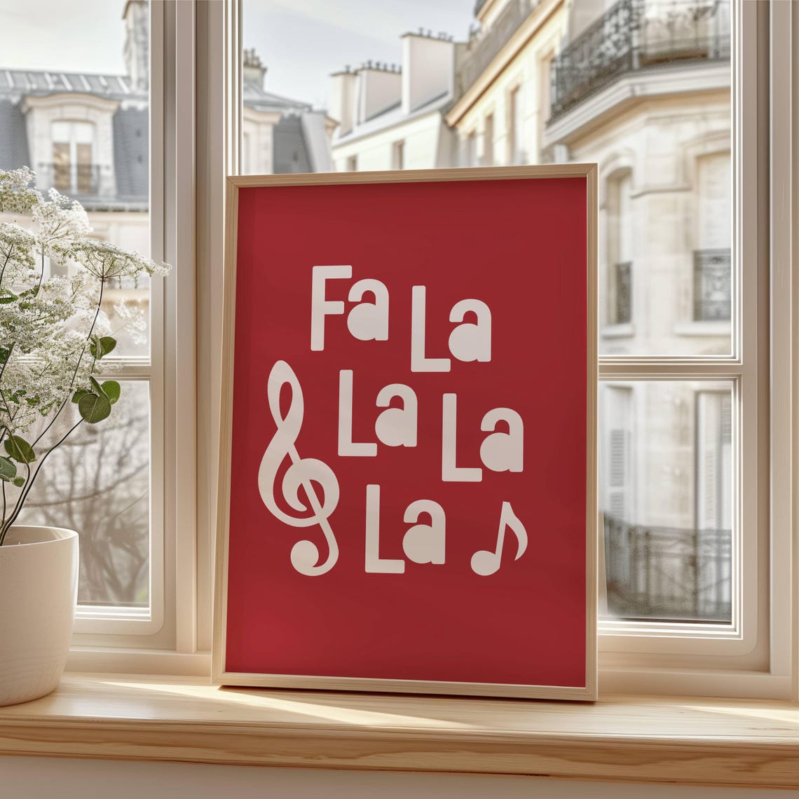 Fa La La La La Red Christmas Carol Sheet Music Style Holiday Poster - Image 3
