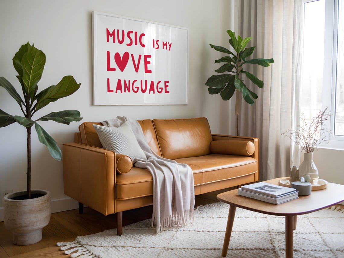 Music Is My Love Language Red Hand Lettered Typography Quote Poster - Image 3