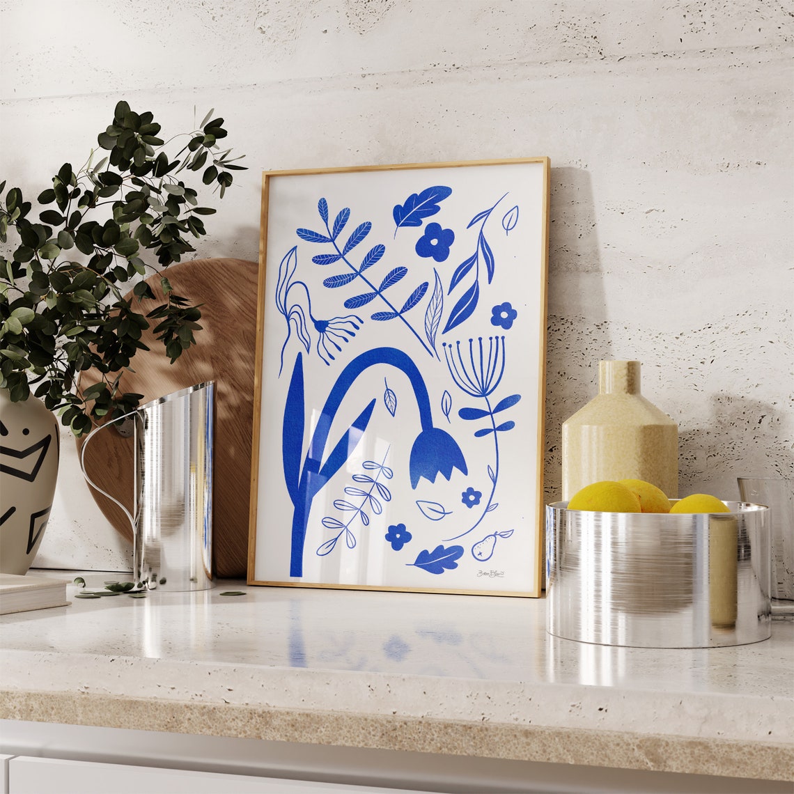 Blue Floral Line Art Nordic Botanical Minimalist Illustration Poster - Image 6