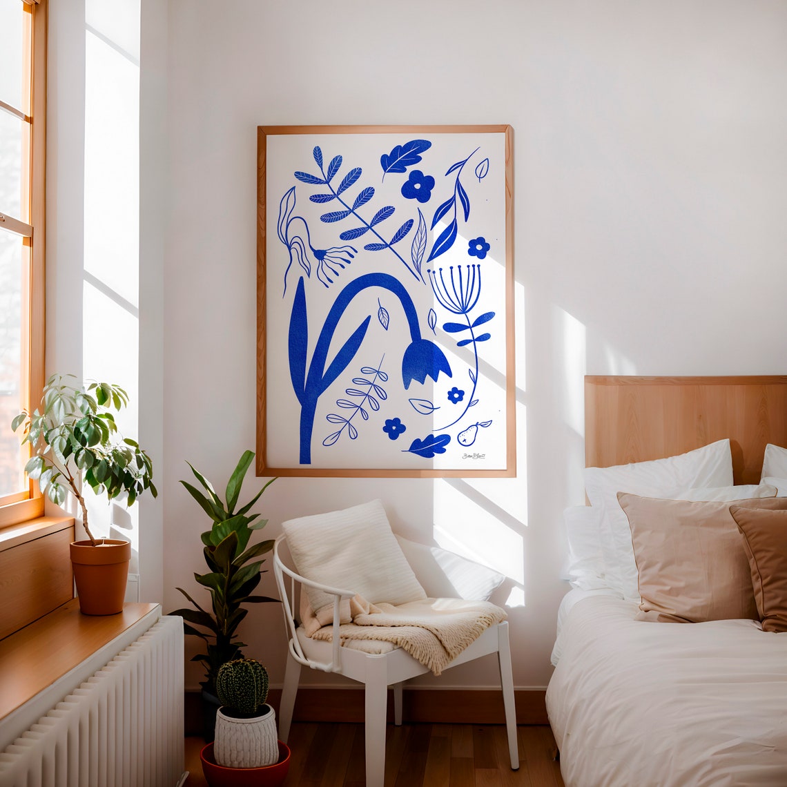 Blue Floral Line Art Nordic Botanical Minimalist Illustration Poster - Image 4