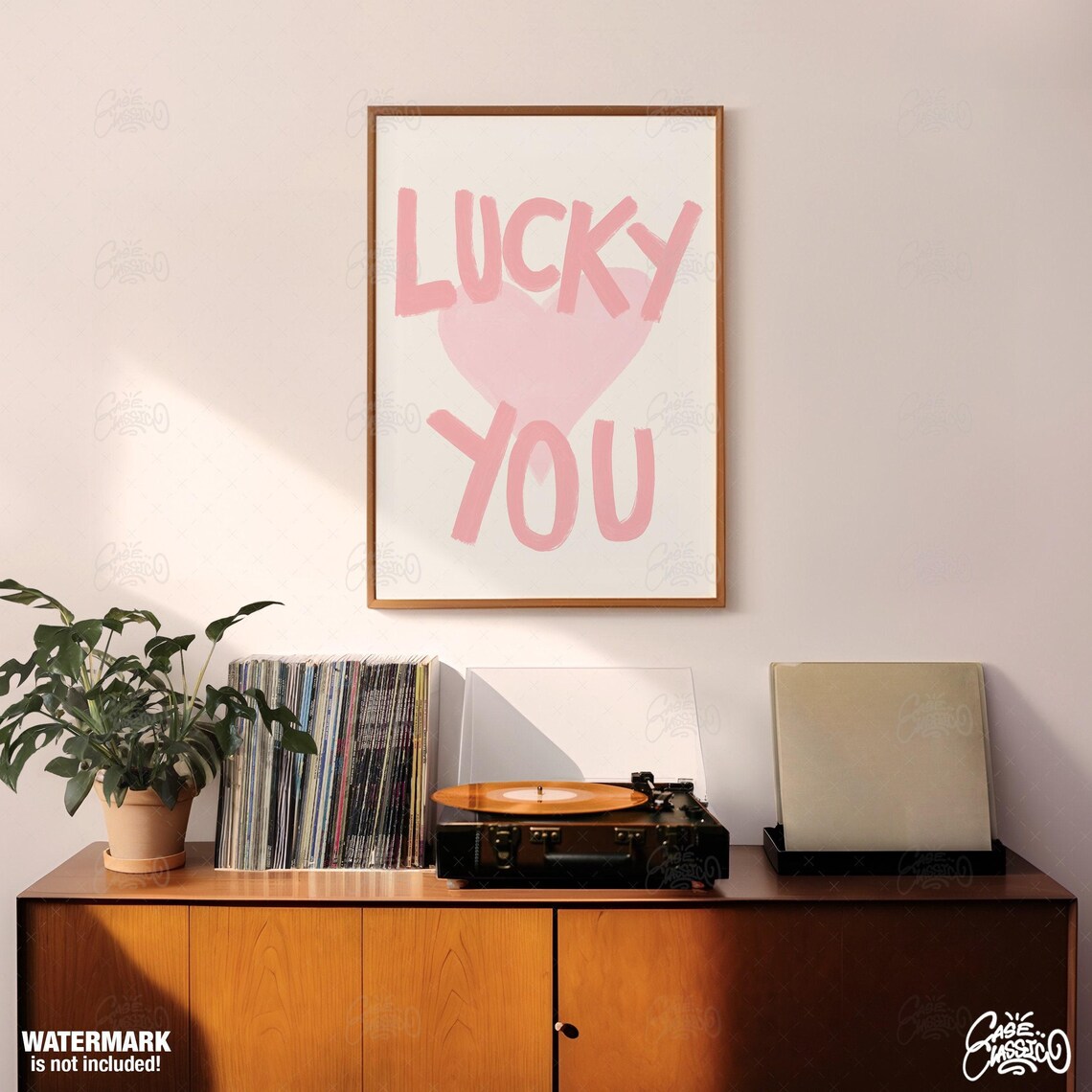 Lucky You Soft Pink Brush Heart Romantic Quote Room Poster Indie Room Decor Edition - Image 3