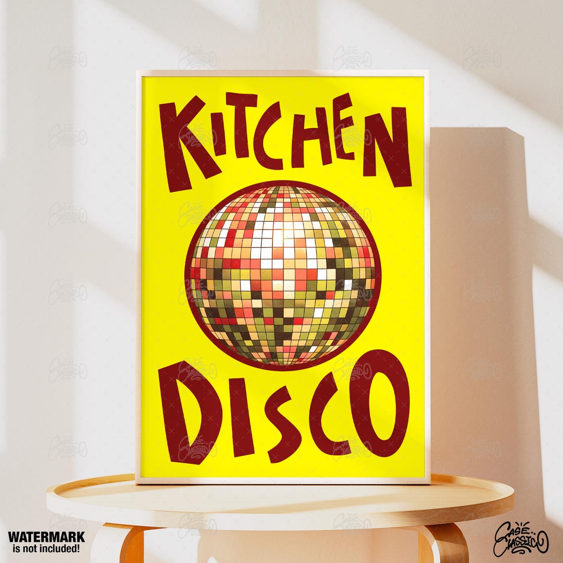 Kitchen Disco Mirror Ball Neon Lime Green Party Quote Poster - Image 2