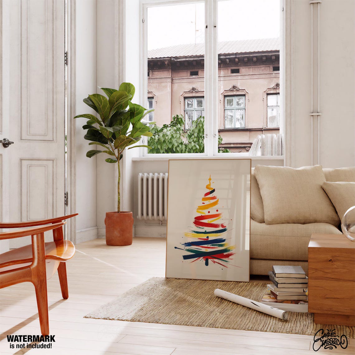 Rainbow Brushstroke Abstract Christmas Tree Colorful Modern Poster - Image 4