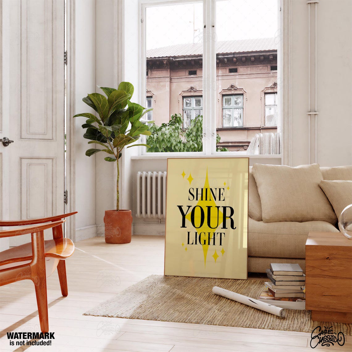 Shine Your Light Yellow Starburst Cream Retro Typography Poster - Image 4