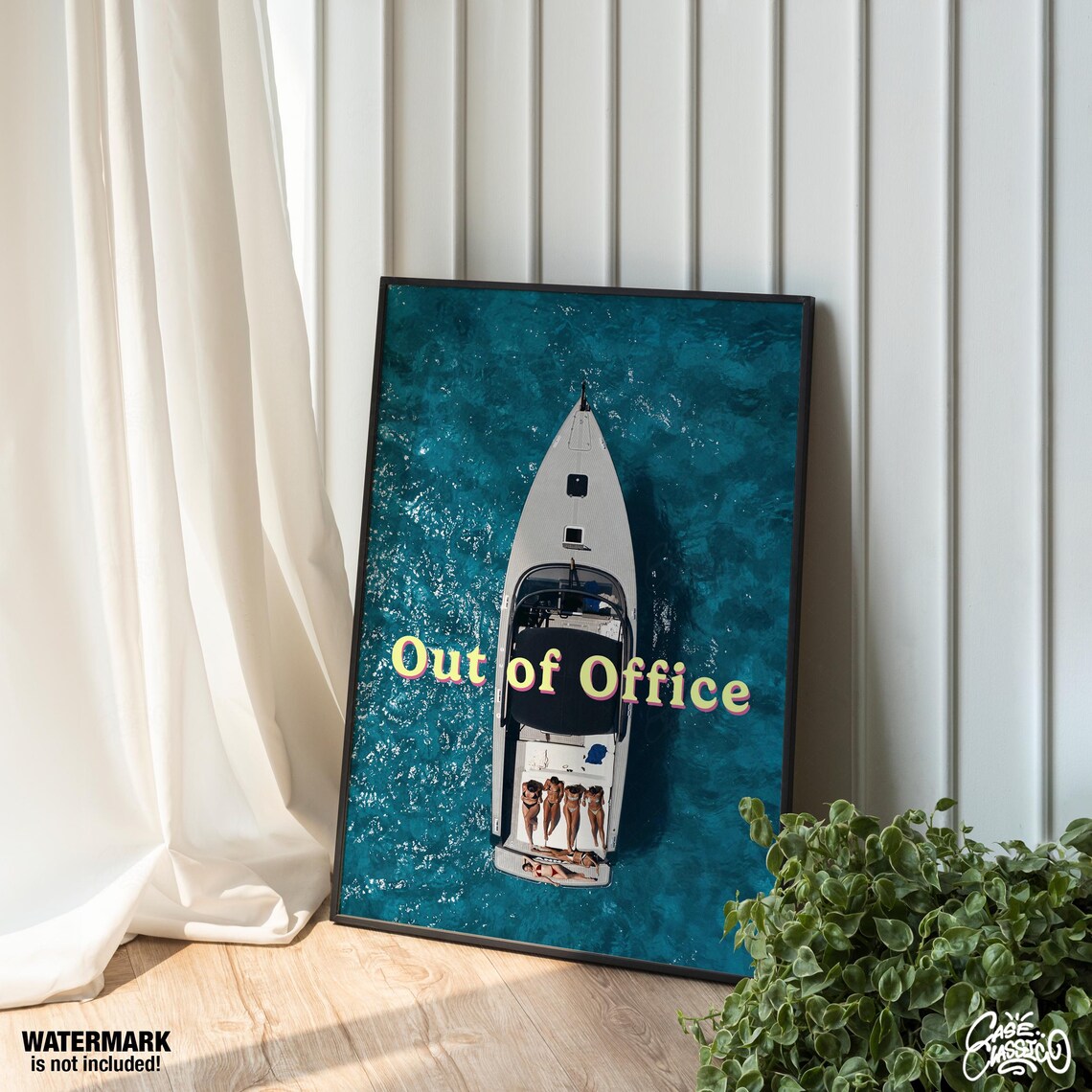 Out of Office Aerial Yacht Turquoise Sea Vacation Quote Poster - Image 2