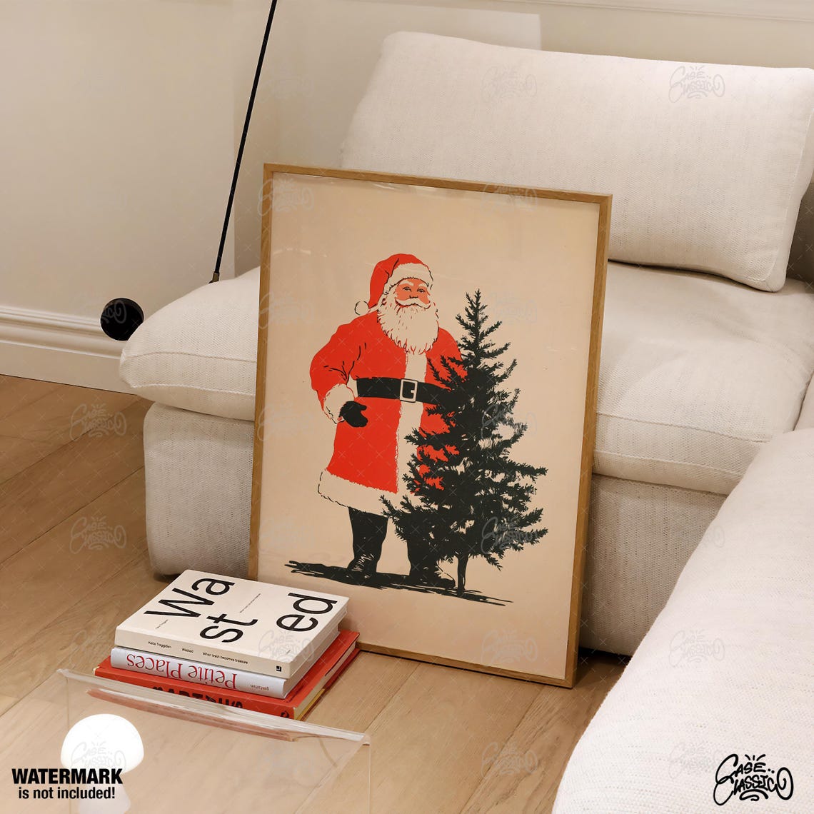 Vintage Santa Claus with Christmas Tree Retro Holiday Poster - Image 4