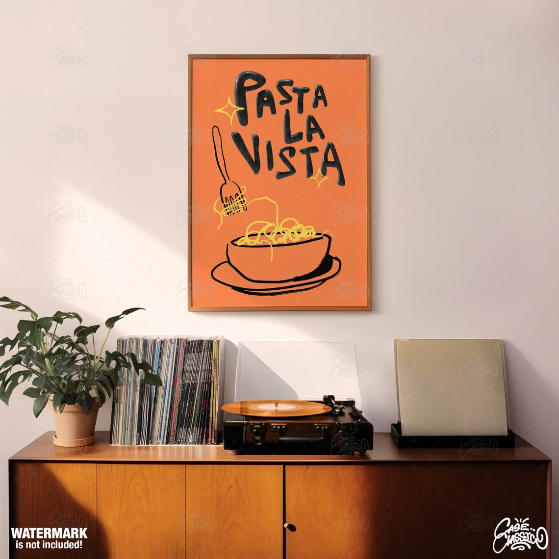 Pasta La Vista Poster With Hand Drawn Spaghetti Bowl on Vibrant Orange - Image 3