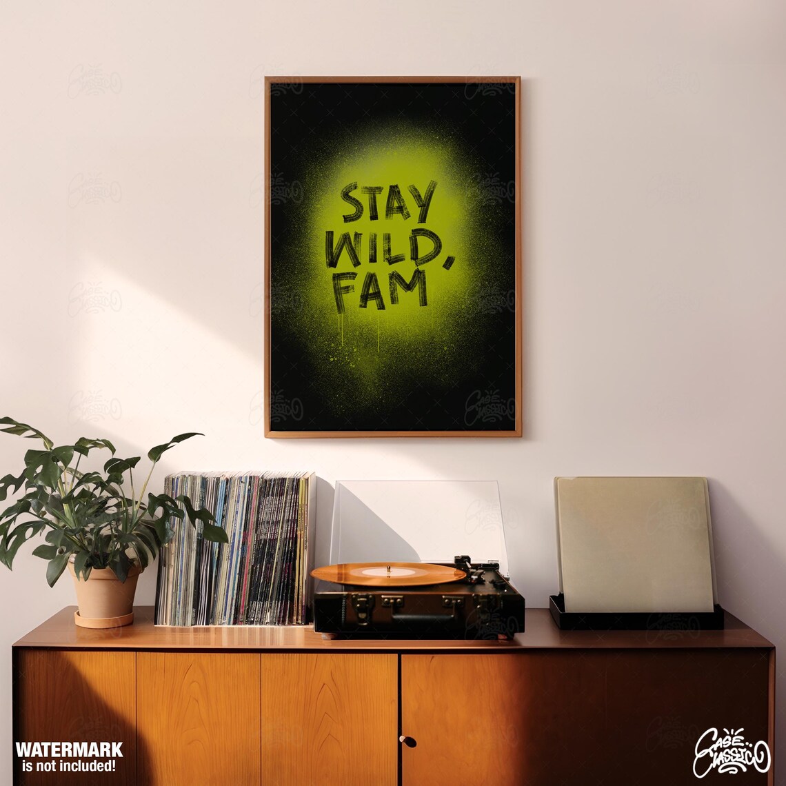 Stay Wild Fam Graffiti Spray Paint Poster in Neon Green on Black Art - Image 2