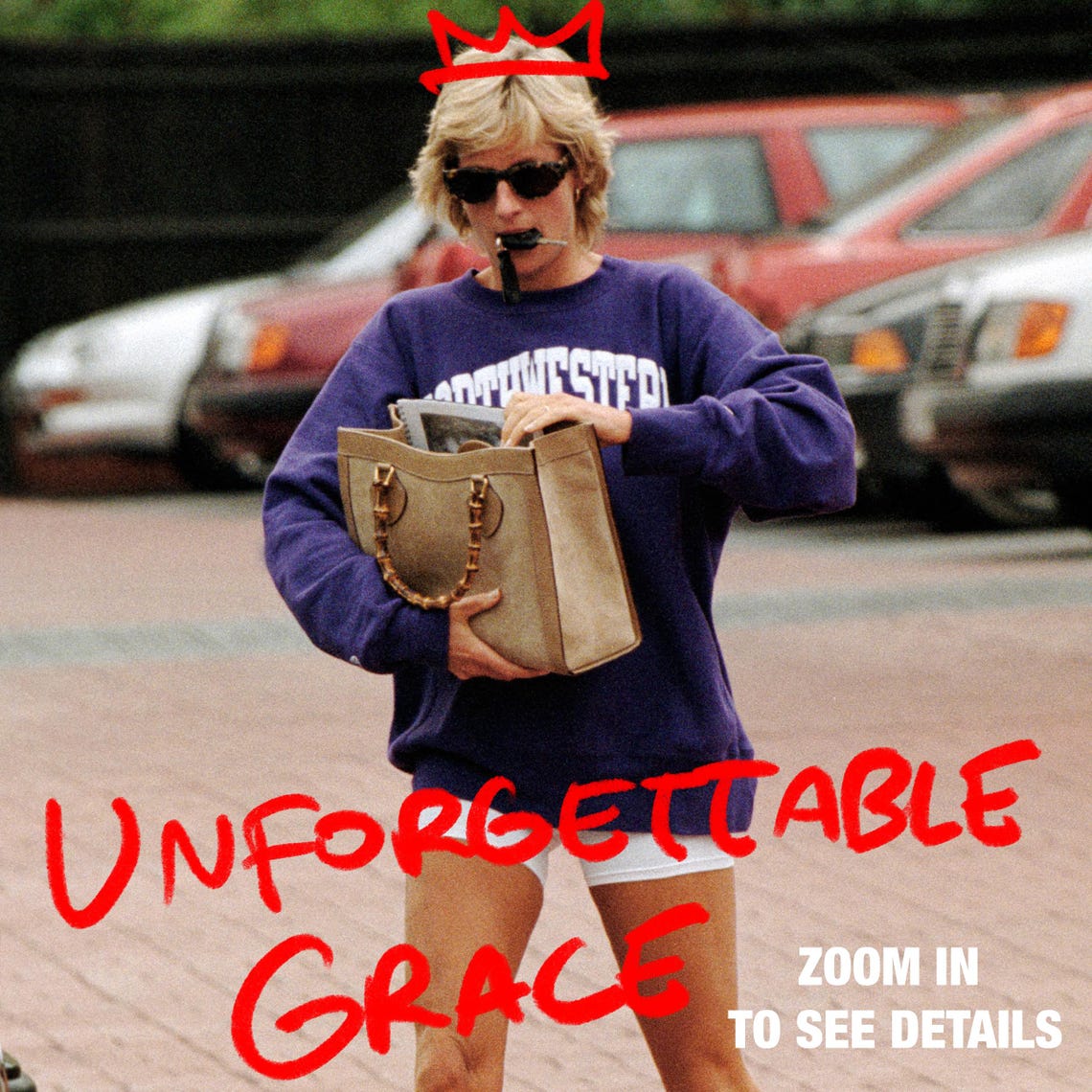 Unforgettable Grace Princess Diana Photo Poster With Red Crown Doodle - Image 2