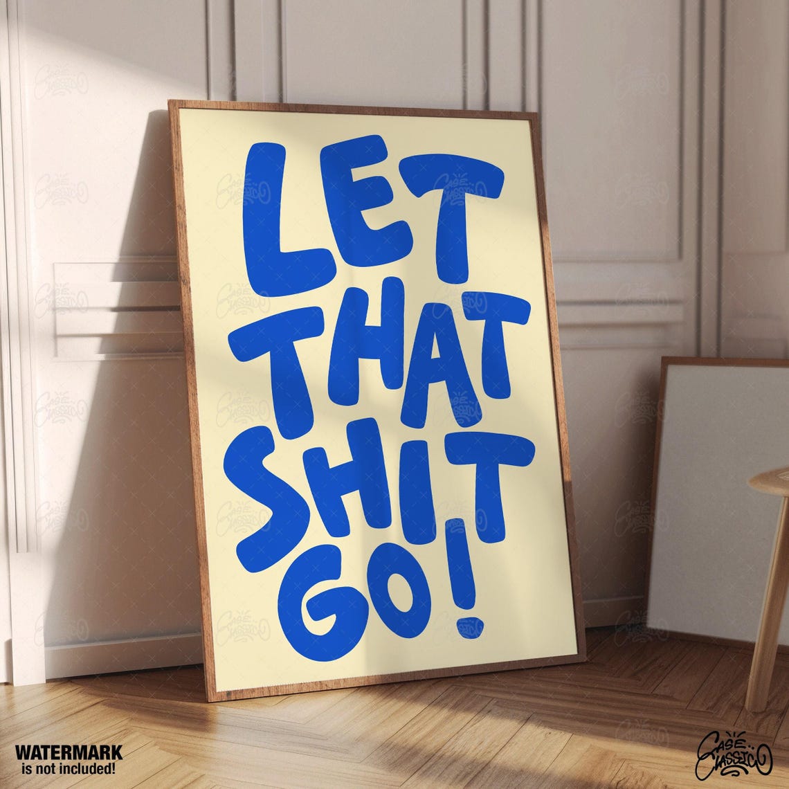 Let That Shit Go Bold Blue Typography Motivational Quote Poster Decor - Image 3