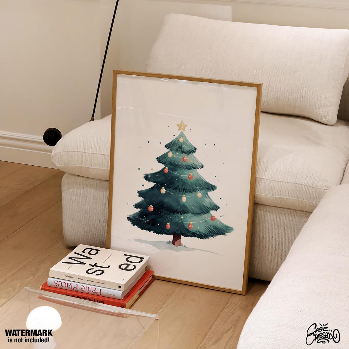 Teal Watercolor Christmas Tree with Red Ornaments Elegant Poster - Image 4