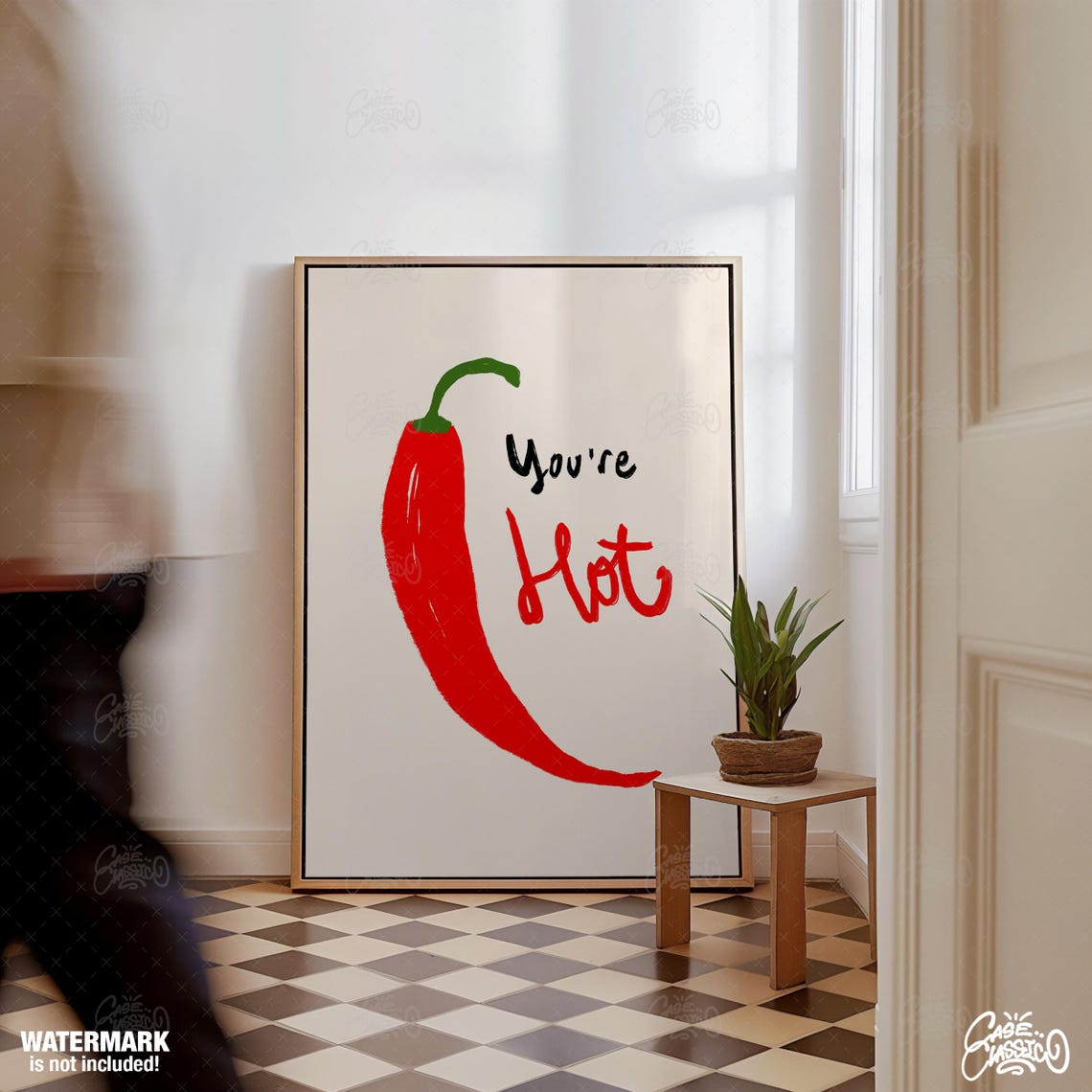 You Are Hot Red Chili Pepper Poster in Playful Brush Lettering