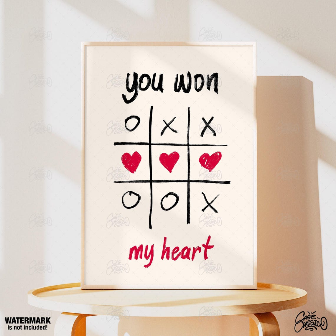 You Won My Heart Tic Tac Toe Hearts Cute Romantic Love Quote Poster