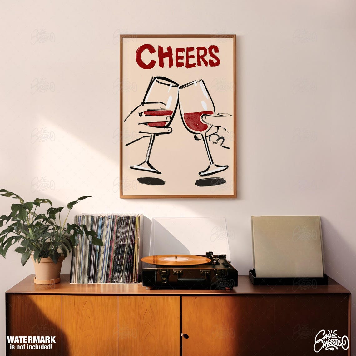 Cheers Bold Red Brush Script Clinking Wine Glasses Toast Bar Poster - Image 3