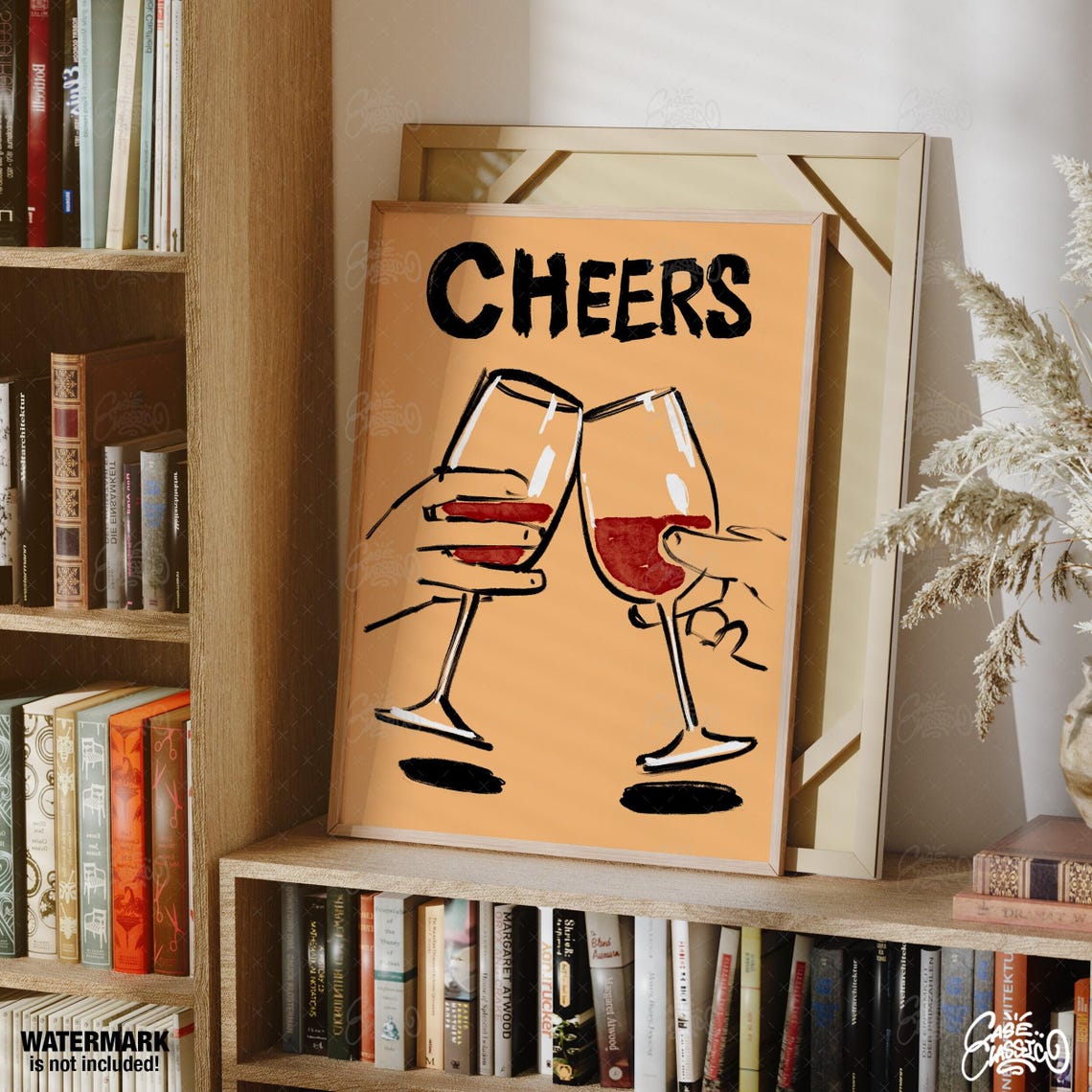Cheers Clinking Wine Glasses Orange Bar Cart Decor Art Poster - Image 2