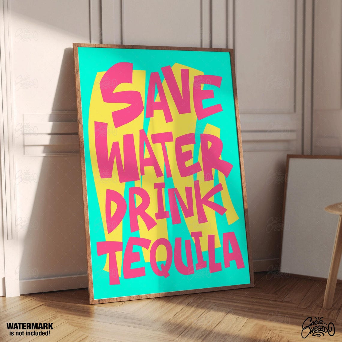 Hilarious Save Water Drink Tequila Hot Pink Neon Pop Bar Poster - Image 3