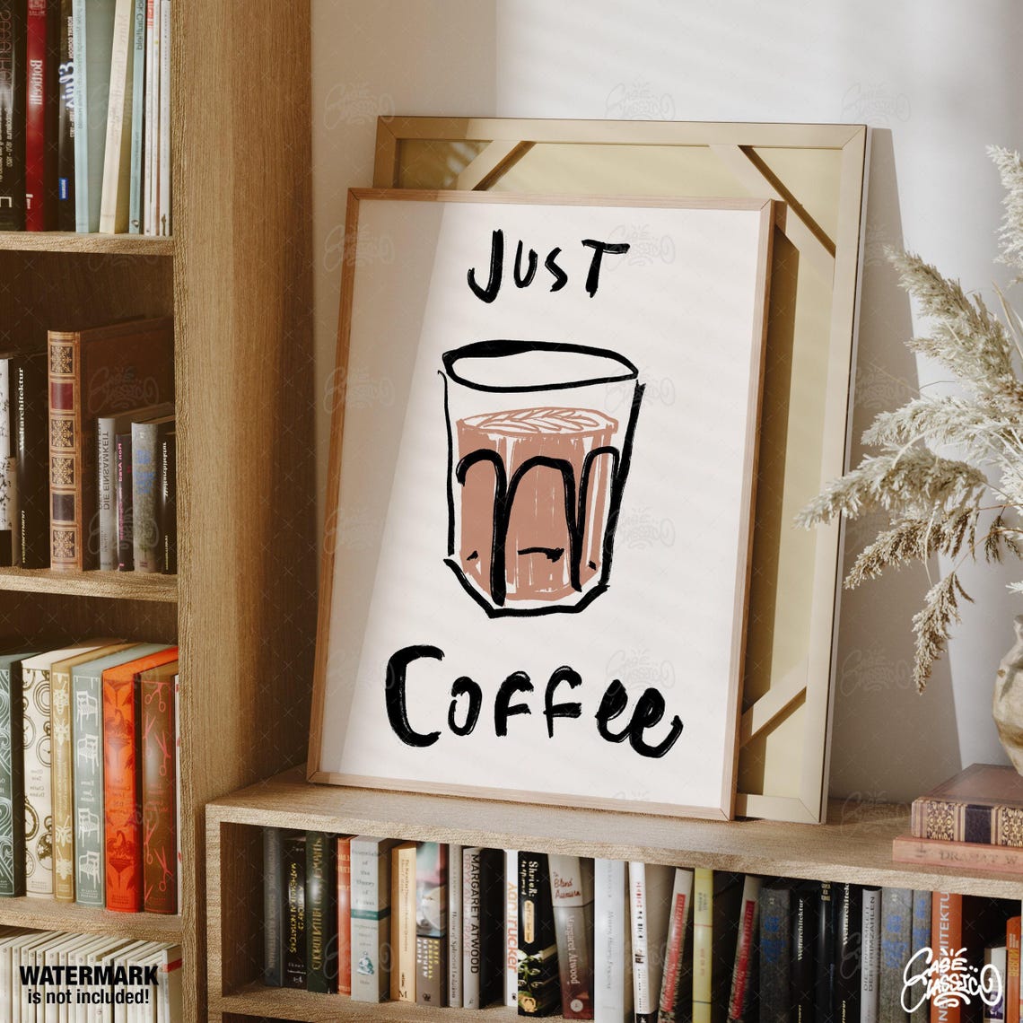 Just Coffee Hand Drawn Latte Glass Sketch Minimalist Cafe Wall Art - Image 2