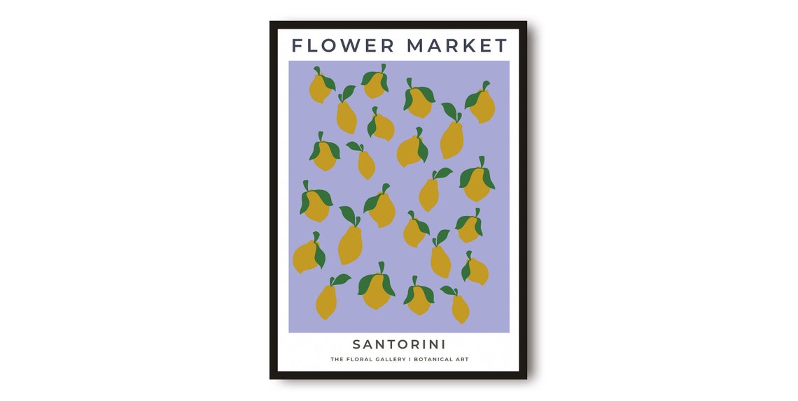 Santorini Flower Market Lemon Pattern Citrus Botanical Art Print