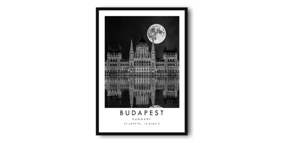Budapest Black and White Travel Poster Print