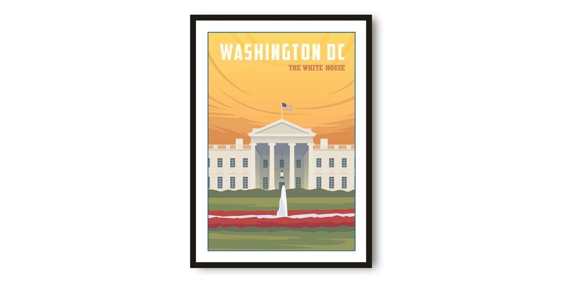 Washington DC White House Retro Minimalist USA Travel Poster