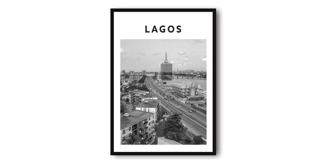 Lagos Nigeria Black And White City Skyline Aerial View Wall Art