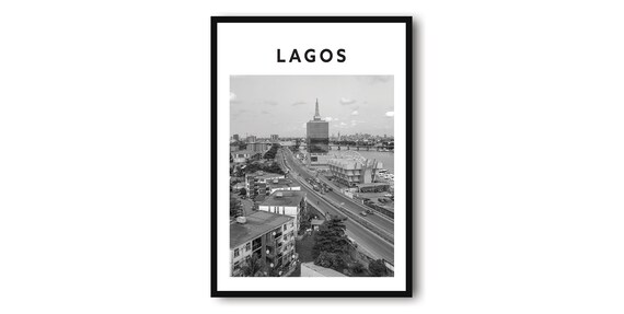Lagos Nigeria Black And White City Skyline Aerial View Wall Art