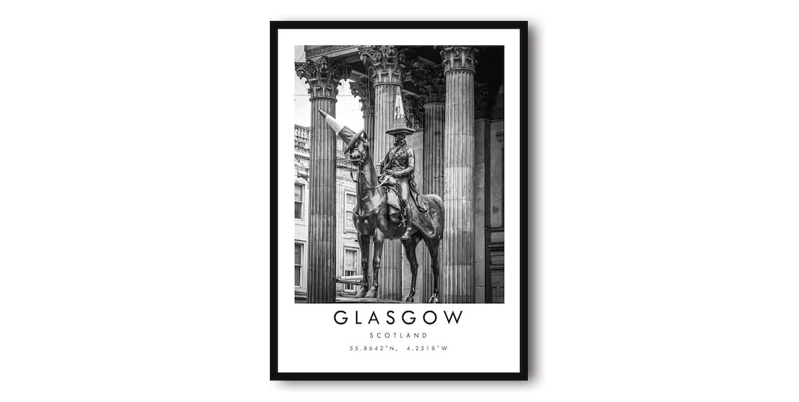 Glasgow Scotland Black And White Travel Poster