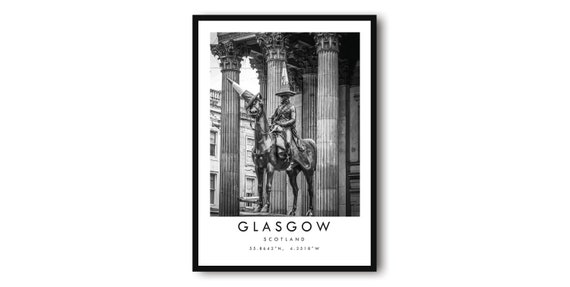 Glasgow Scotland Black And White Travel Poster