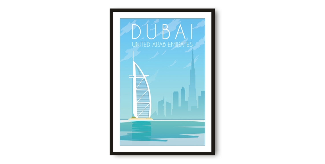 Dubai Burj Al Arab Skyline Minimalist Coastal City Travel Poster